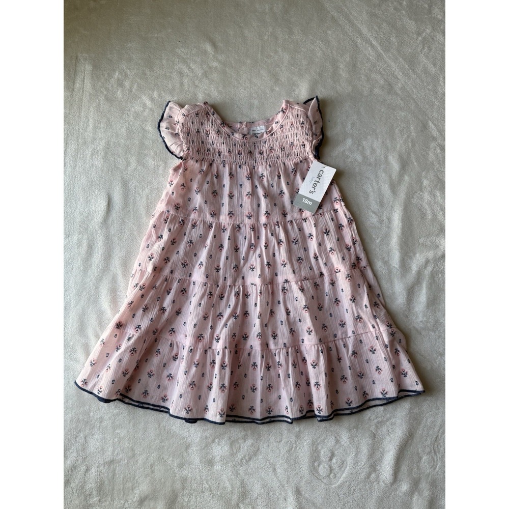Carter's Vintage Baby Girl's Floral Dress Size 18 Months Pink Navy Smocked New